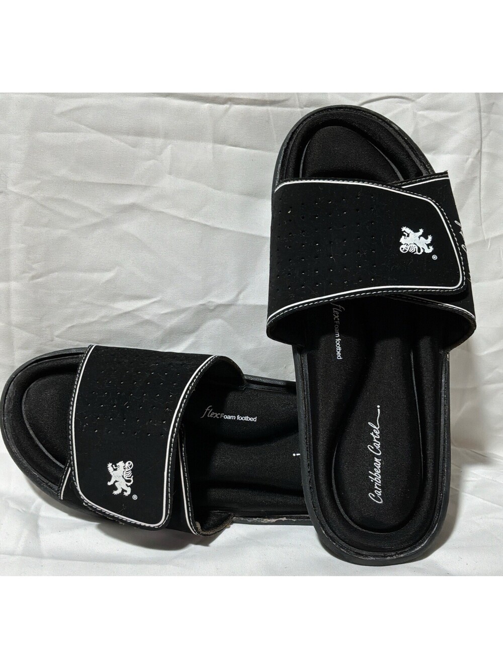 Caribbean Cartel slide sandals featuring adjustable hook-and-loop straps